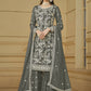 Stone Grey Embroidered Georgette Gharara Style Suit - Emponline | Swadesiicart