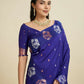 Vishnu Weaves Women's Royal-blue Banarasi Silk Zari Woven Saree with Blouse - Swadesiicart