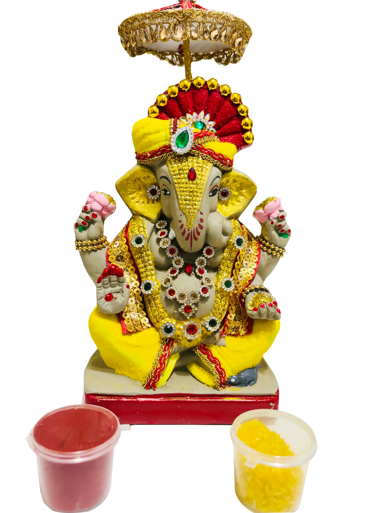 Eco-Friendly Ganesh Idols (Non-Toxic Colors) With Chatri, Akshat & Kumkum | Swadesiicart