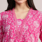 Aavyora Women's Pink Floral Print Cotton A-Line Kurta with Striped Trouser & Dupatta