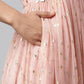 Ahalyaa Women Pink Net Gold Foil Print Dress | Swadesiicart