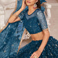 Aastha Fashion More Peach Butterfly Net All Over Thread Work, Zari Work And Sandwich Sequence Work Embroidery Wedding Wear Lehenga Choli