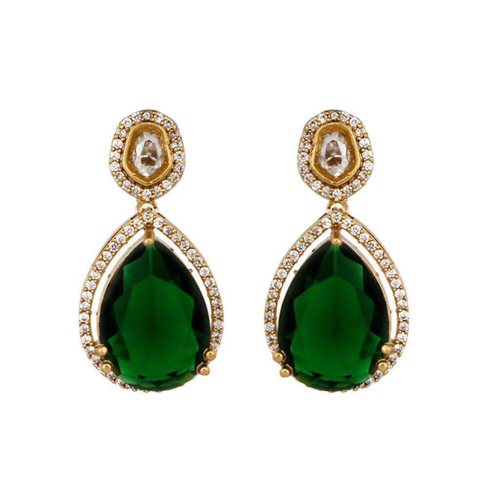 Nuyug 18K Gold Plated Pear Drop Emerald Edge Necklace Set | Swadesiicart