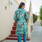 Vaasva Women Teal Muslin Tucks Kurta & Pant Set | Swadesiicart