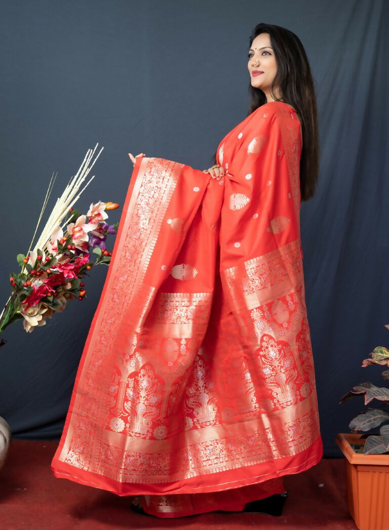 Jyoti Fashion Women's Orange Paithani Silk Zari Woven Saree with Blouse | Swadesiicart