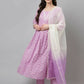 FIORRA Women's Lavender Lurex Cotton Flared Kurta Pant With Dupatta - Swadesiicart