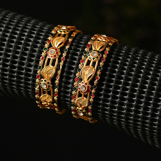 Afast Designer Fancy Party Bangle/ Kada Set, Gold, Metal, Pack Of 6 - Swadesiicart