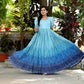 Jyoti Fashion Women's Sky Blue Bandhej Print with Crush Pleating Muslin Anarkali Dress | Swadesiicart