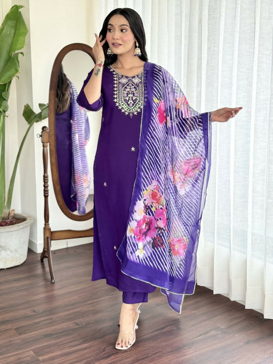 Blue Viscose Chanderi Stitched Suit With Dupatta - Tanisha | Swadesiicart