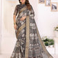 Joban Fashion Dark Grey Floral Print pattern Banarasi Silk Sarees | Swadesiicart