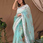 Vamsee White Border C-Green Organza Saree - Swadesiicart
