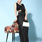 Black Imported Crush Lycra Texture Pattern Ready to Wear Saree with stitched Blouse - Nirvana | Swadesiicart