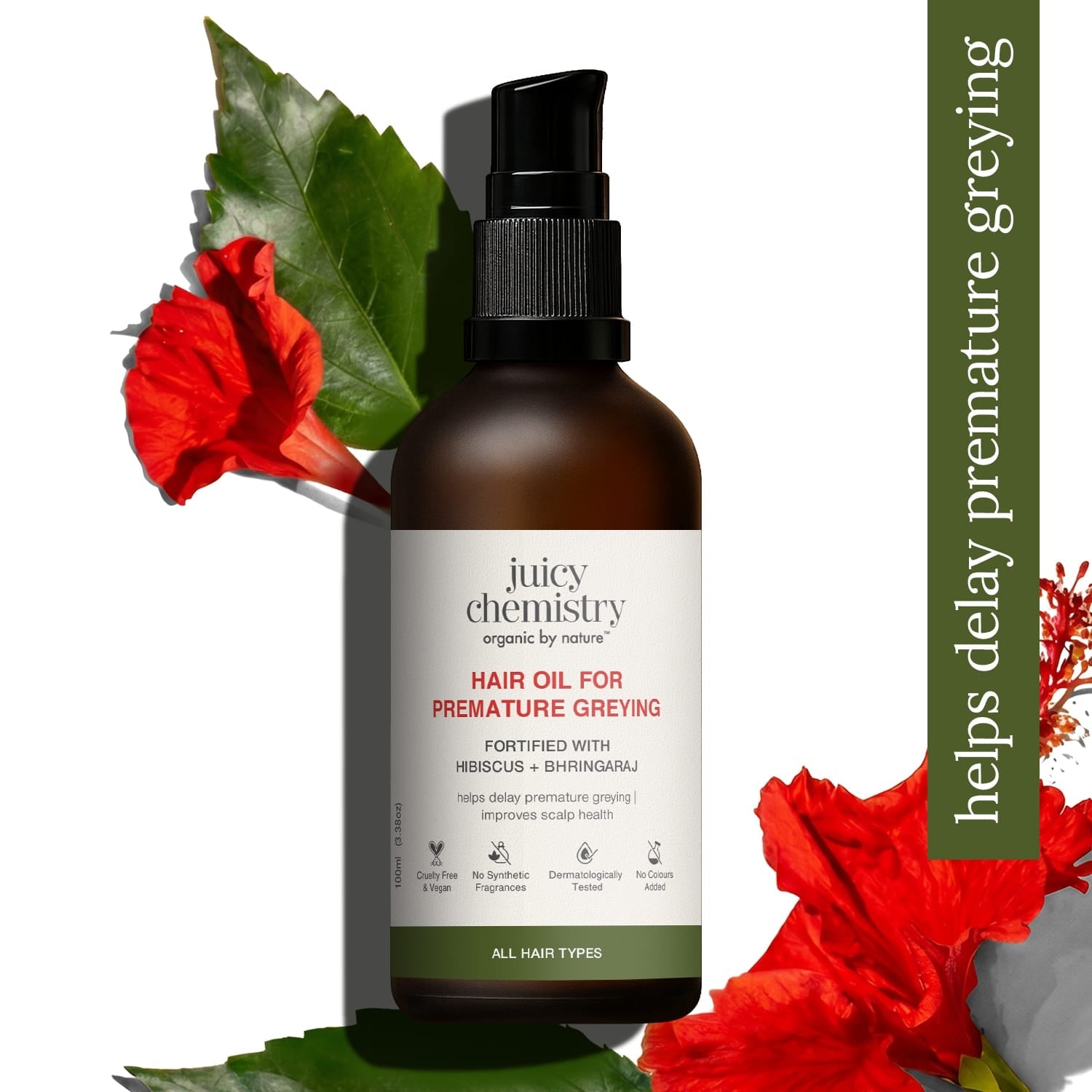 Hair Oil for Premature Greying Fortified with Hibiscus + Bhringaraj