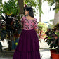 Jyoti Fashion Women's Wine Printed with Sequins Faux Blooming Anarkali Dress | Swadesiicart