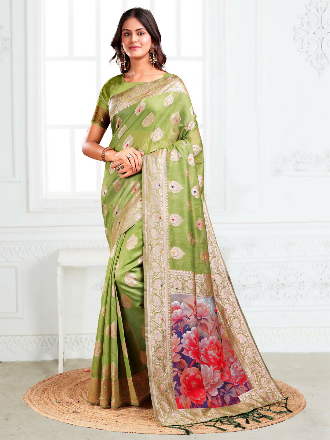Shree Shyam Fashion Linen Cotton Green Saree