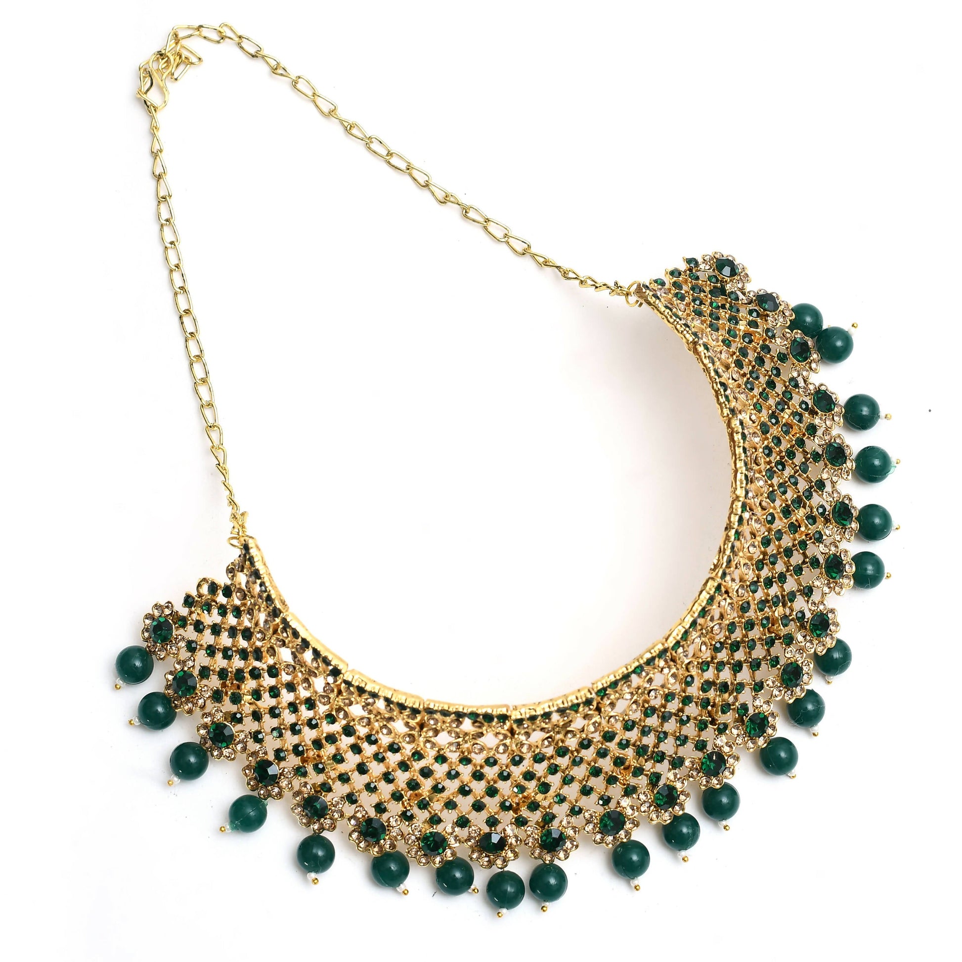 Mominos Fashion Johar Kamal Traditional Rajwadi Design Heavy Golden/Green Color Necklace Set - Swadesiicart