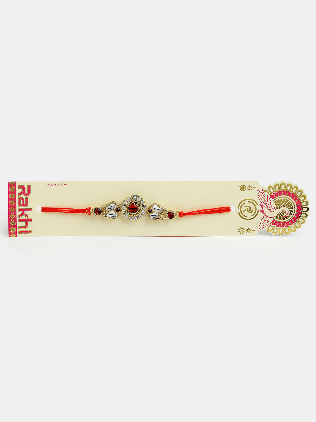 NVR Men Gold-Toned Stone-Studded Rakhi With Roli Chawal & Chocolate | Swadesiicart