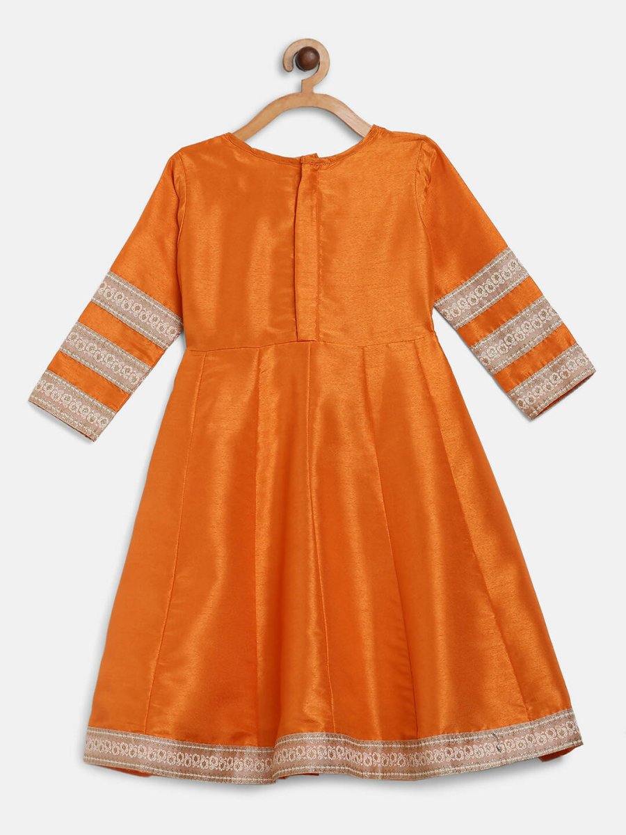 Ahalyaa Orange Poly Silk Anarkali Kids Kurta With Dupatta Set For Girls | Swadesiicart