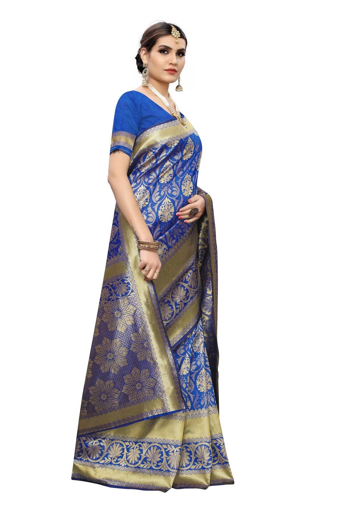 Vamika Banarasi Jaquard Blue Weaving Saree | Swadesiicart