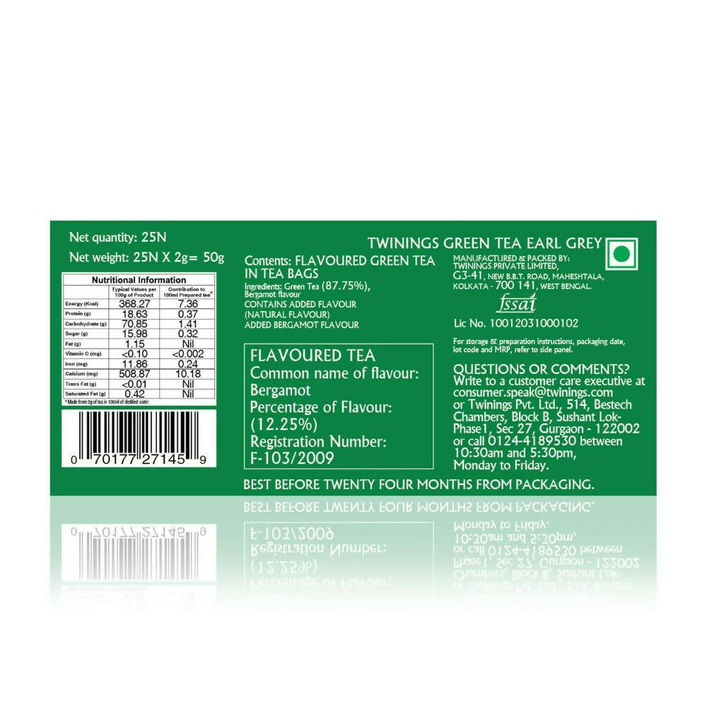 Twinings Green Tea Earl Grey Teabags - Swadesiicart
