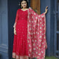 Jyoti Fashion Women's Red Faux Blooming Sequins with Zari Embroidery Anarkali Dress with Dupatta | Swadesiicart