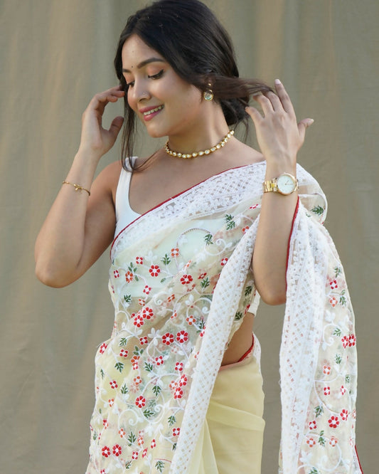 Vamsee Sombi Box Yellow Organza Saree - Swadesiicart
