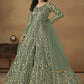 Pant Style Sage Green Embroidered Net Wedding Anarkali Suit - Emponline | Swadesiicart