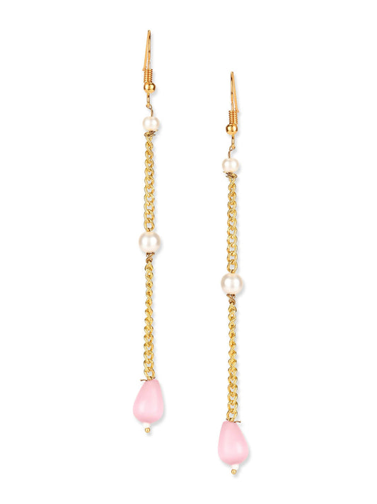 Gold-Polished Contemporary Drop Earrings - Ruby Raang - Swadesiicart