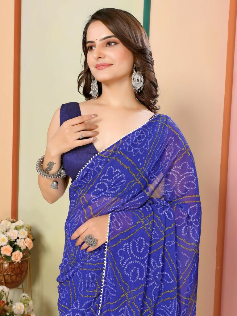 Blue Georgette Designer Printed Ready To Wear Saree - Elite | Swadesiicart