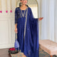 The52 Blue Women's Beautiful Embroidered Vichitra Silk Fabric with Flared Kurta, Pant and Dupatta Set - Swadesiicart