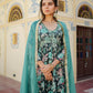 Vaasva Women Teal Muslin Embroidered Kurta, Pant & Dupatta Set | Swadesiicart