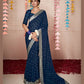 Blue Georgette Foil Printed Saree With Unstitched Blouse Piece - Nitya