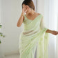 Attractive Looking Georgette Thread, Sequance Embroidery Work Party Wear Saree - Pista