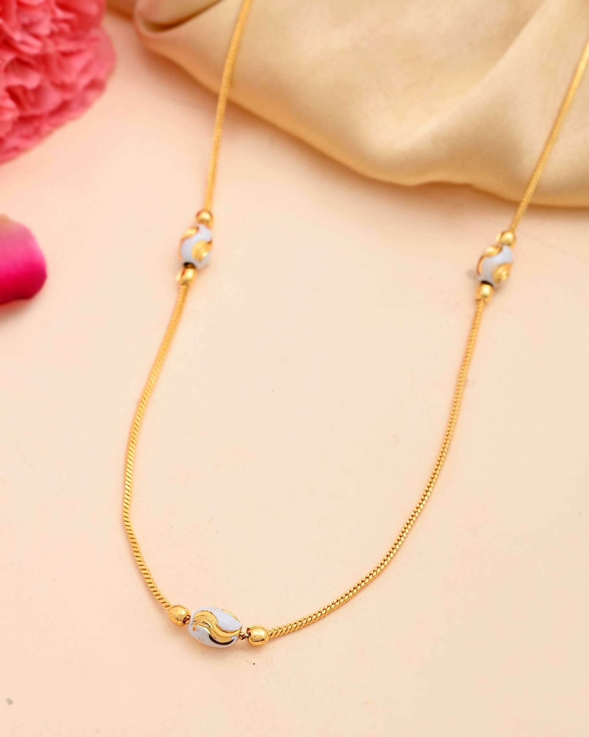 VOJ Gold-Polished Chain with White Hand Crafted Beads | Swadesiicart