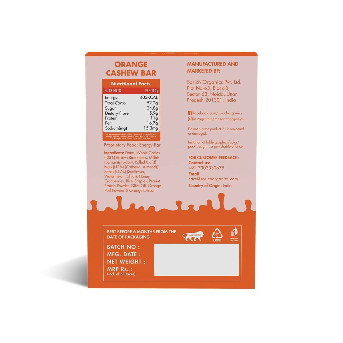 Sorich Organics Multigrain Energy Mini Bars Orange Cashew | Swadesiicart