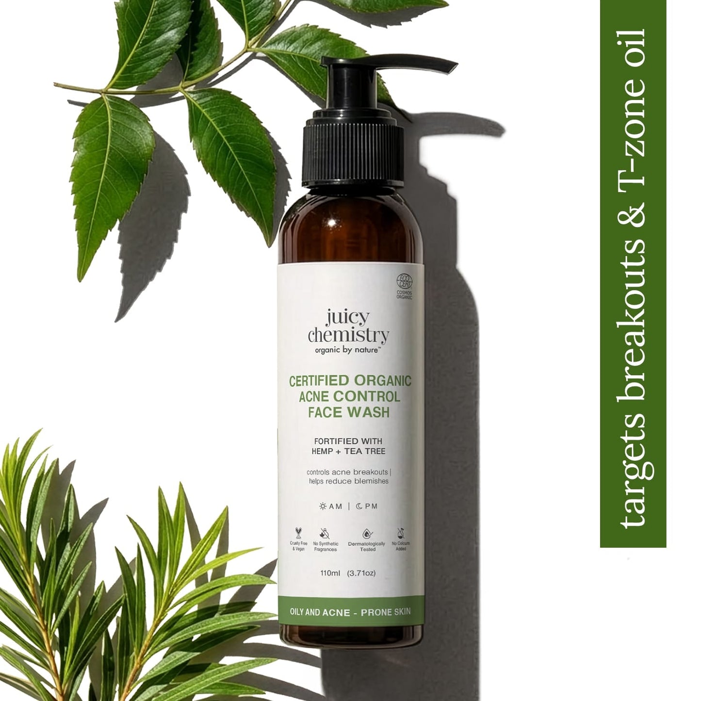 Certified Organic Acne & Pimples Control Face Wash Fortified with Hemp + Tea Tree