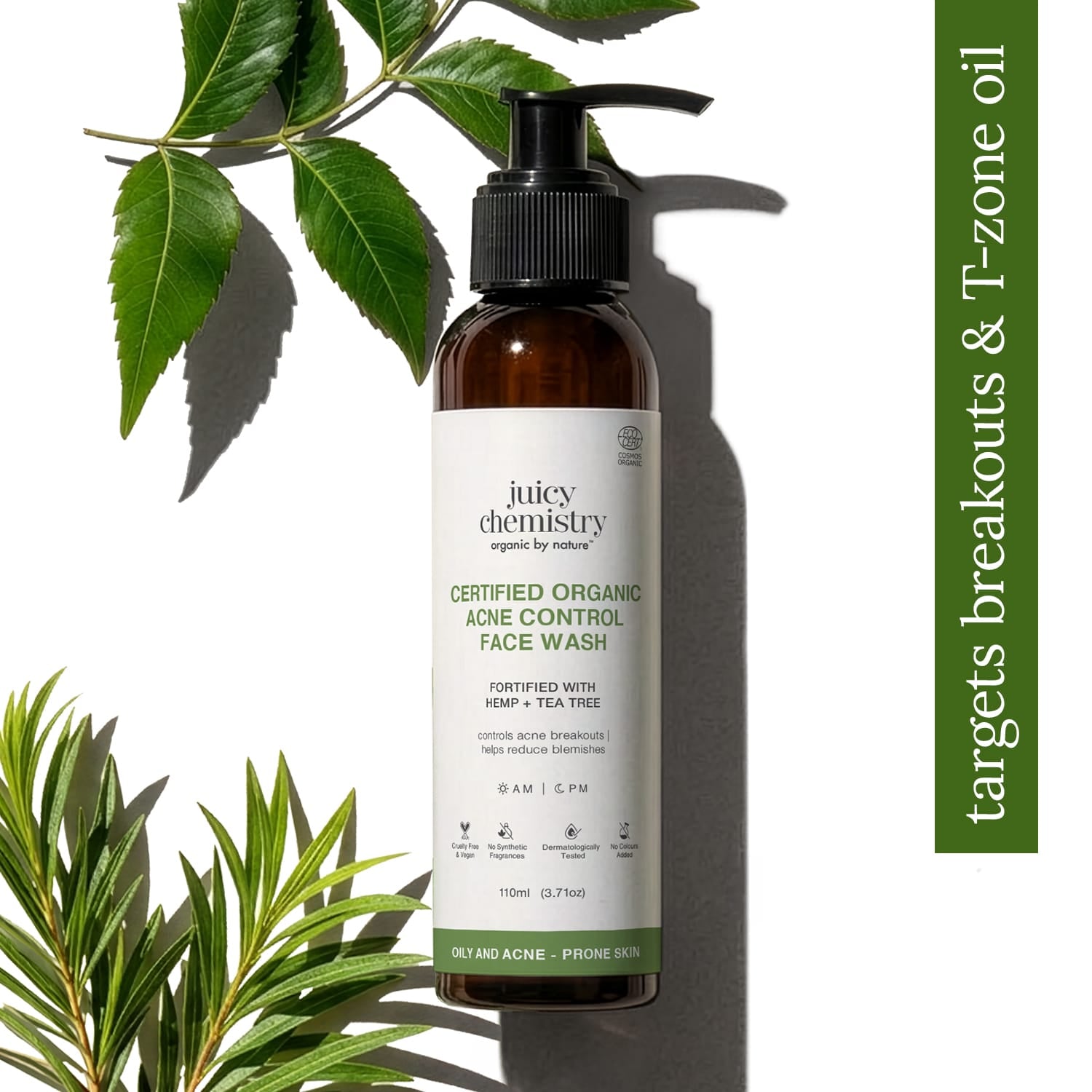 Certified Organic Acne & Pimples Control Face Wash Fortified with Hemp + Tea Tree
