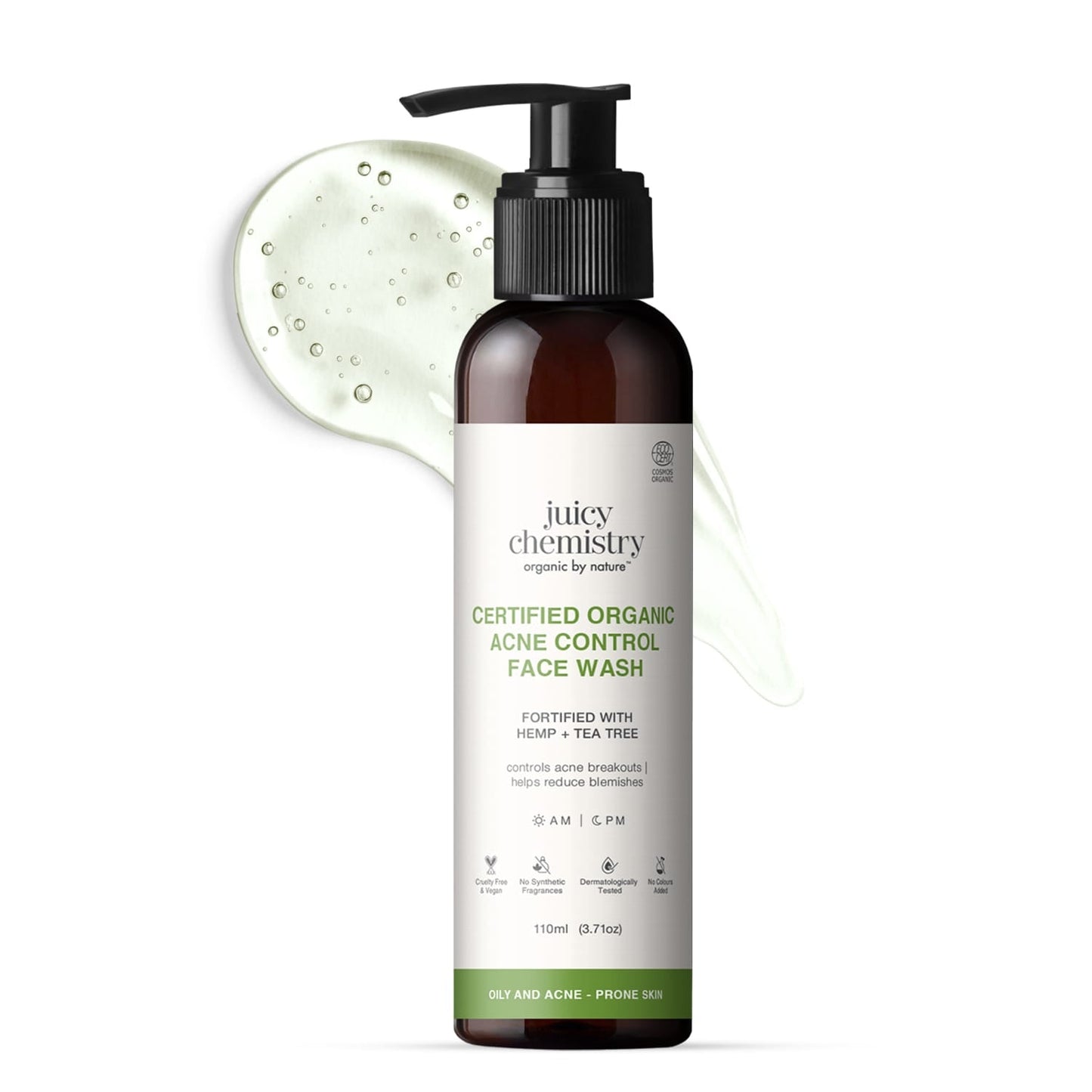 Certified Organic Acne & Pimples Control Face Wash Fortified with Hemp + Tea Tree