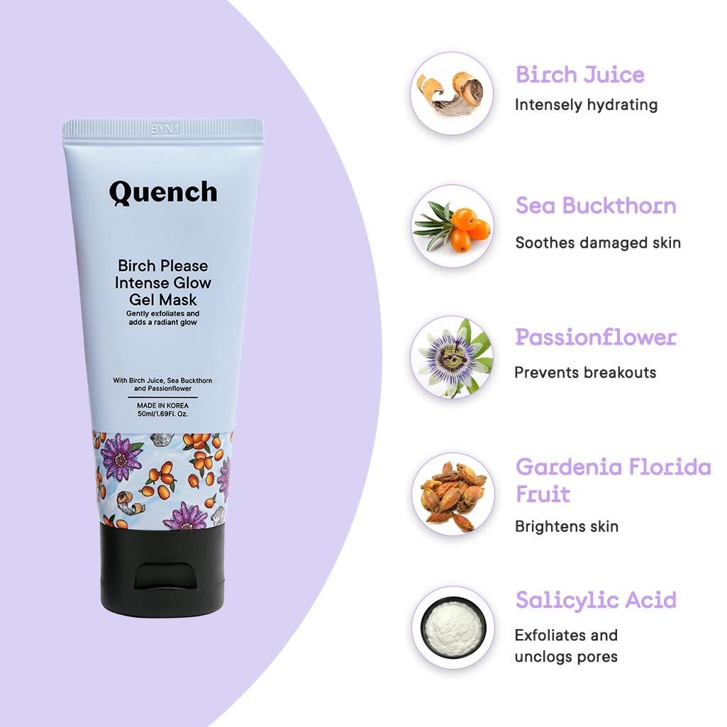 Quench Botanics Birch Please Intense Glow Gel Mask With with Licorice, Cherry Blossom, Grapefruit - Korean Skincare | Swadesiicart