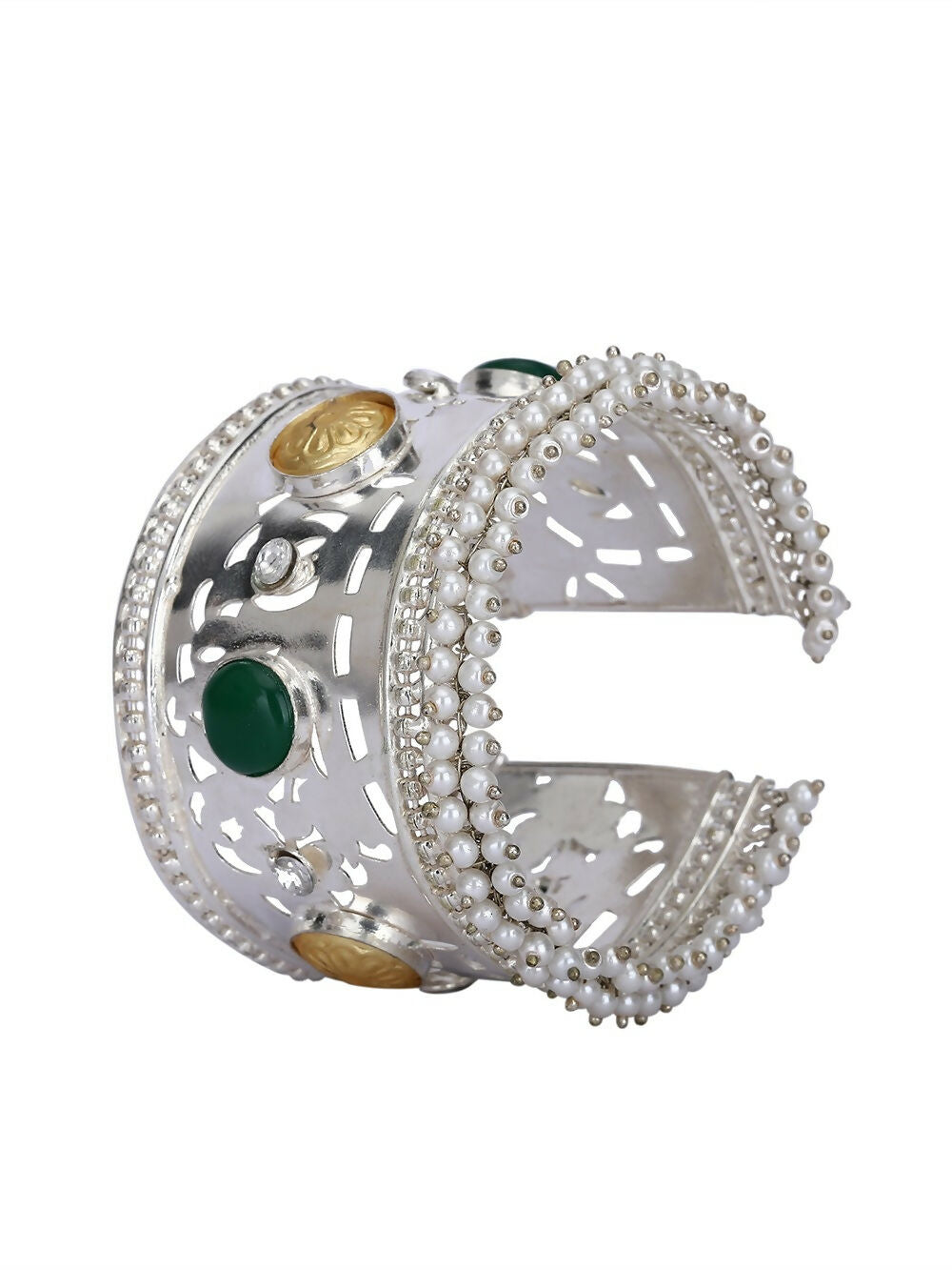 Joban Fashion Women Green Stone Silver Tone Bangle | Swadesiicart
