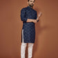 Anaita Navy Blue Embroidered Cotton Straight Kurta