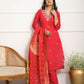 Festive Wear Ethnic Red Viscose Chanderi Stitched Suit With Dupatta - Tanisha | Swadesiicart