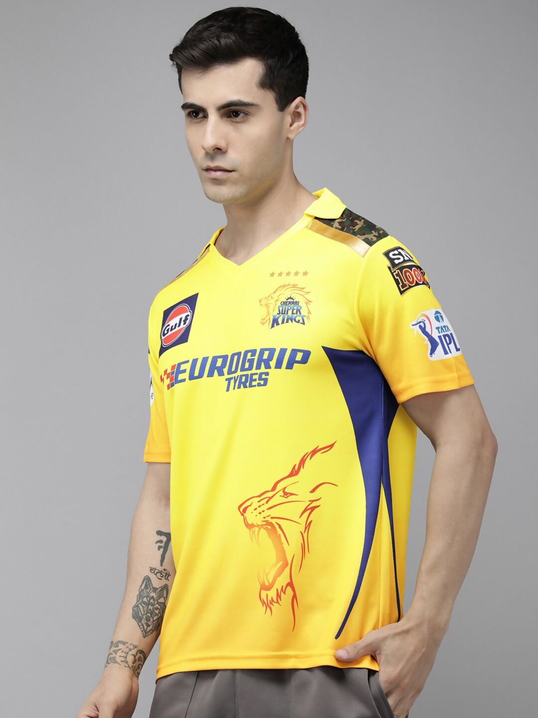 playR Men Sports Printed Polo Collar Dri-FIT CSK Fan 7 Dhoni T-shirt IPL, T20 | Swadesiicart