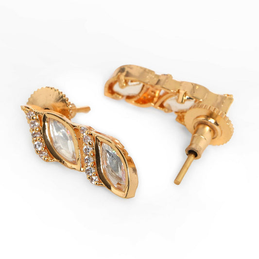 Boat Shaped Earrings with Diamond in Gold (Gold) - Ruby Raang - Ruby Raang Studio