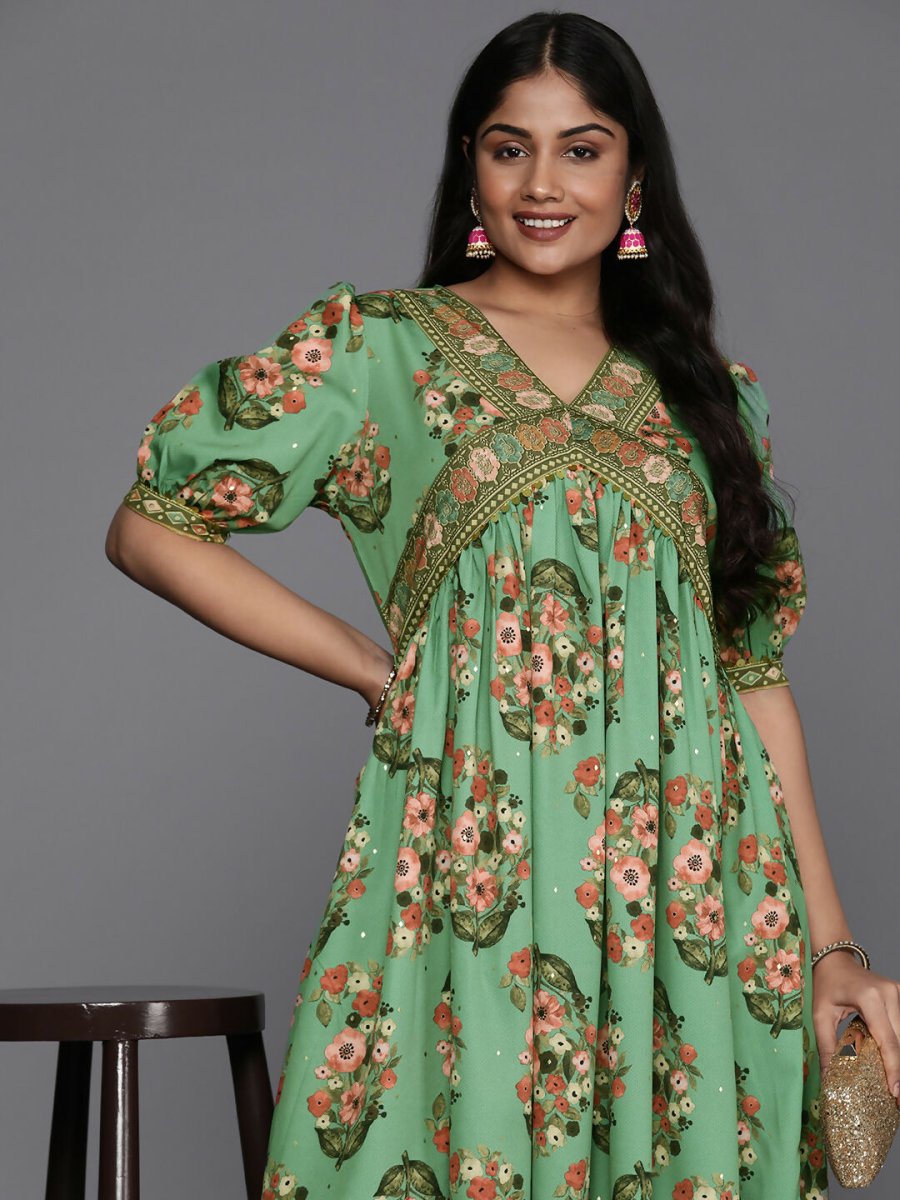 Ahalyaa Women's Traditional wear Ethnic Dress - Green | Swadesiicart