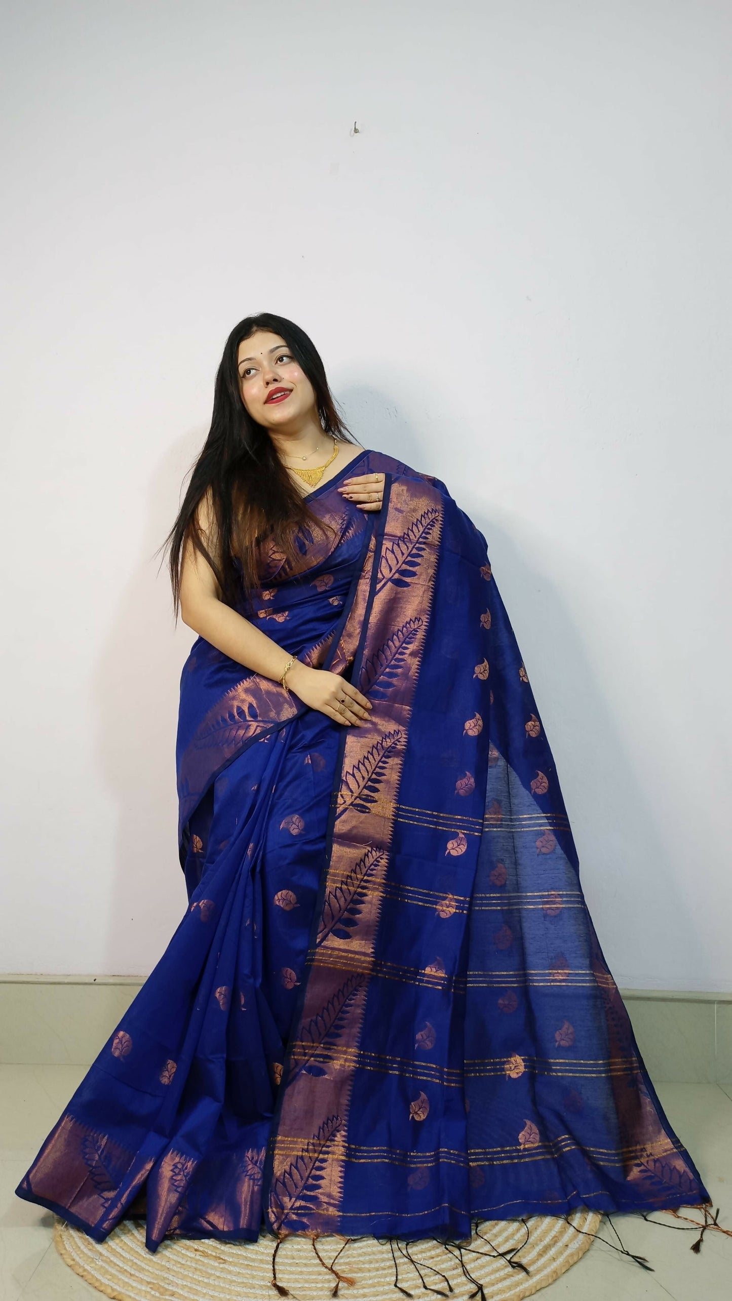 Exclusive Collection Beautiful Blue Cotton Silk Woven Handloom Saree With Running Blouse Piece - Swadesiicart