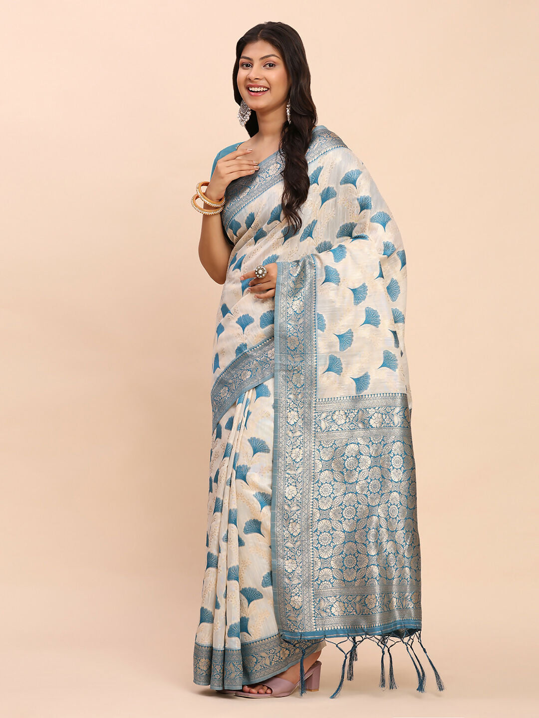 Shree Shyam Fashion Linen Cotton Sky Blue Saree