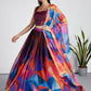 House of Panchhi Multi colour Organza Abstrack design digital print Semi-Stitched Lehenga choli & Dupatta | Swadesiicart