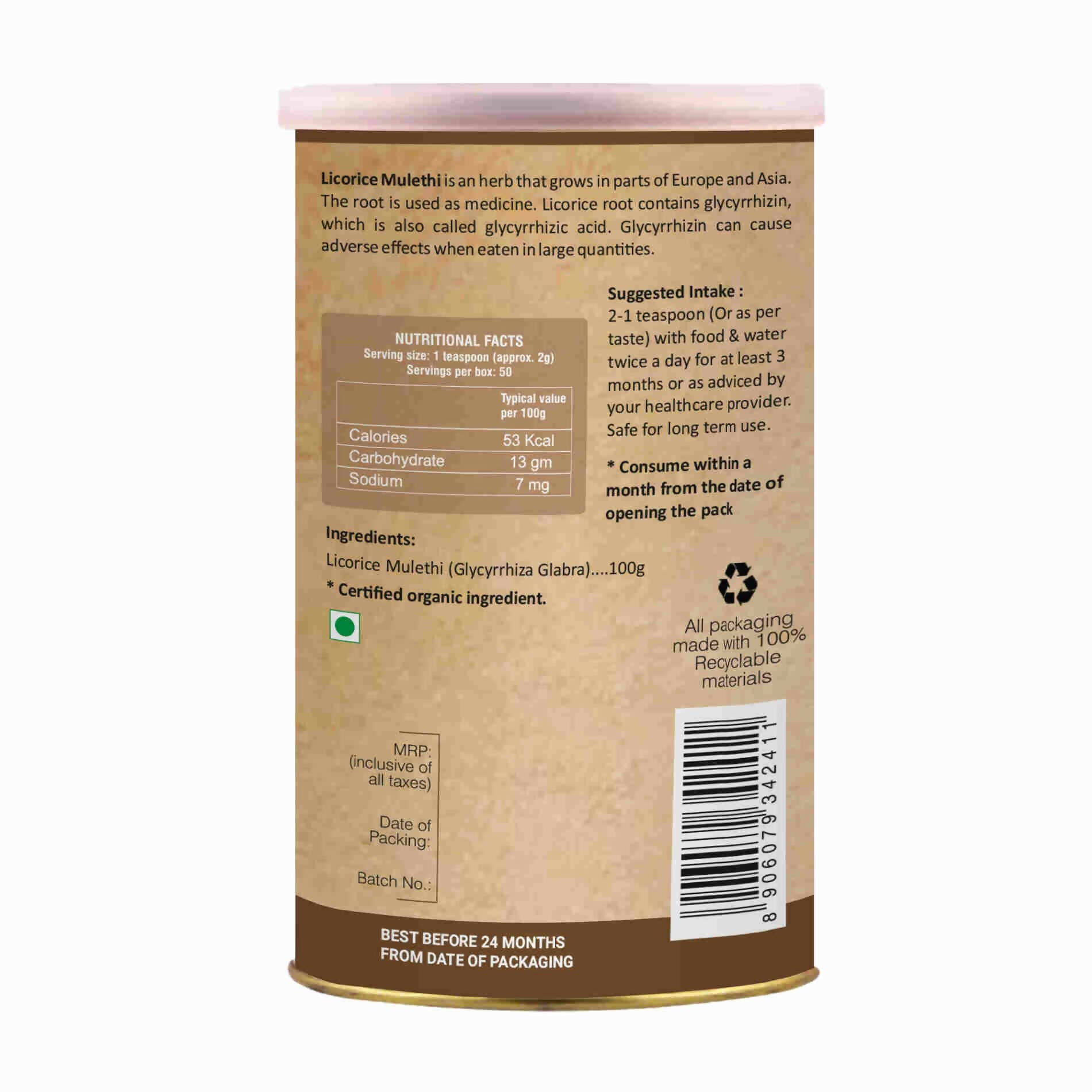 Organic Wellness Licorice Mulethi Powder - Swadesiicart