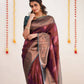 DEIANA'S Beautiful Designer Golden zari Soft Lichi Silk Saree - Brown - Swadesiicart